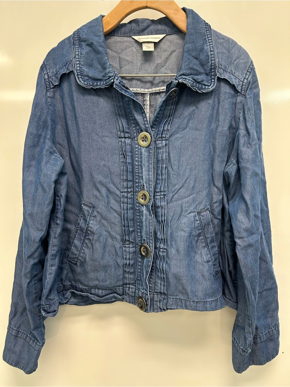 Christopher & Banks chambray Light Blue Denim-Style Button Jacket S